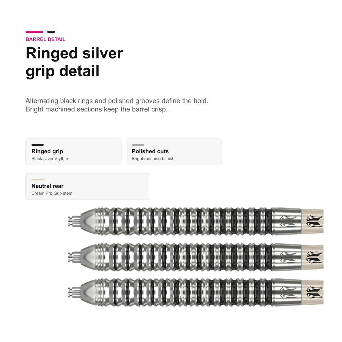 Target Exo 01 90% Swiss ringed silver grip detail