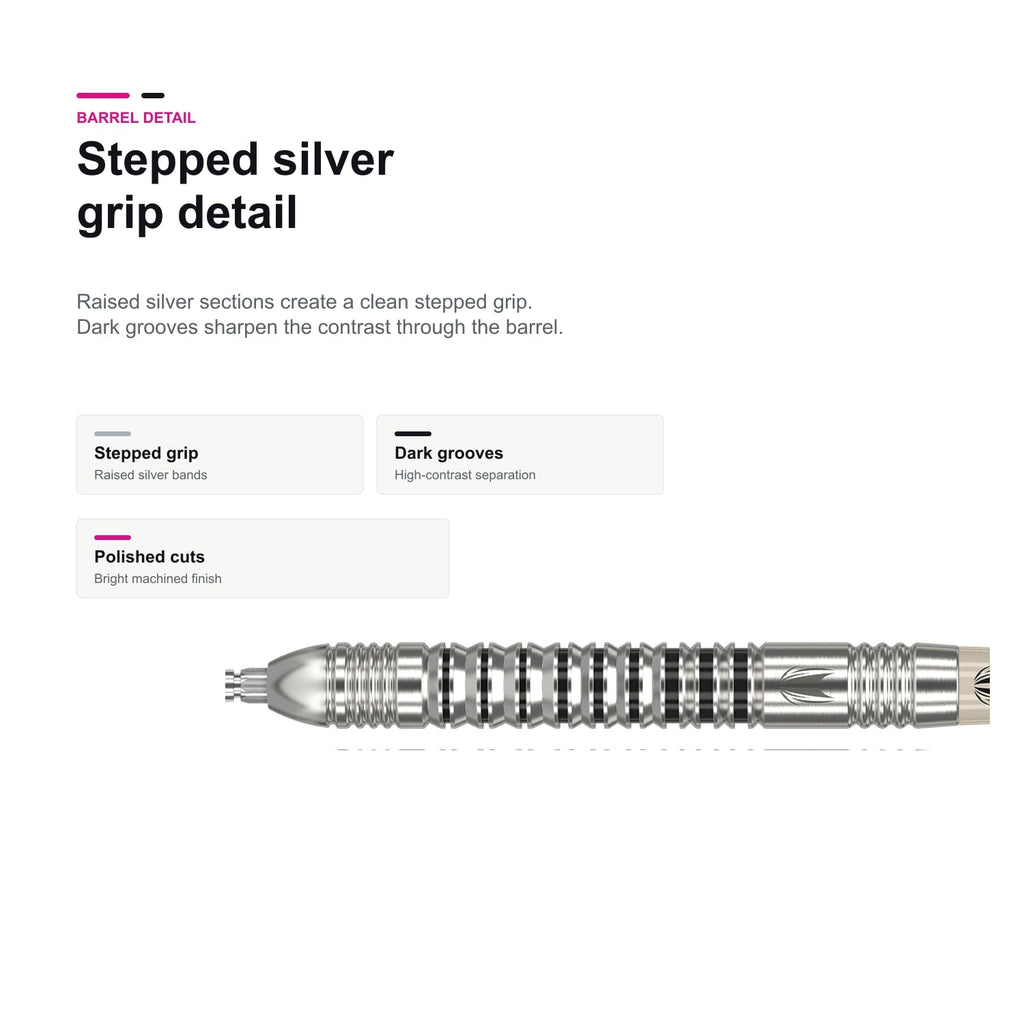 Target Exo 03 90% Swiss stepped silver grip detail image