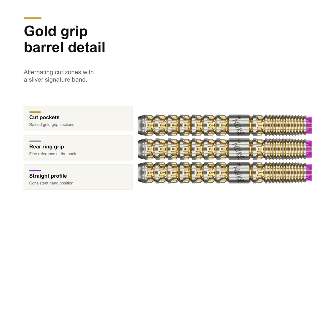 Target Luke Littler G1 Prodigy 95% SP darts gold grip barrel detail