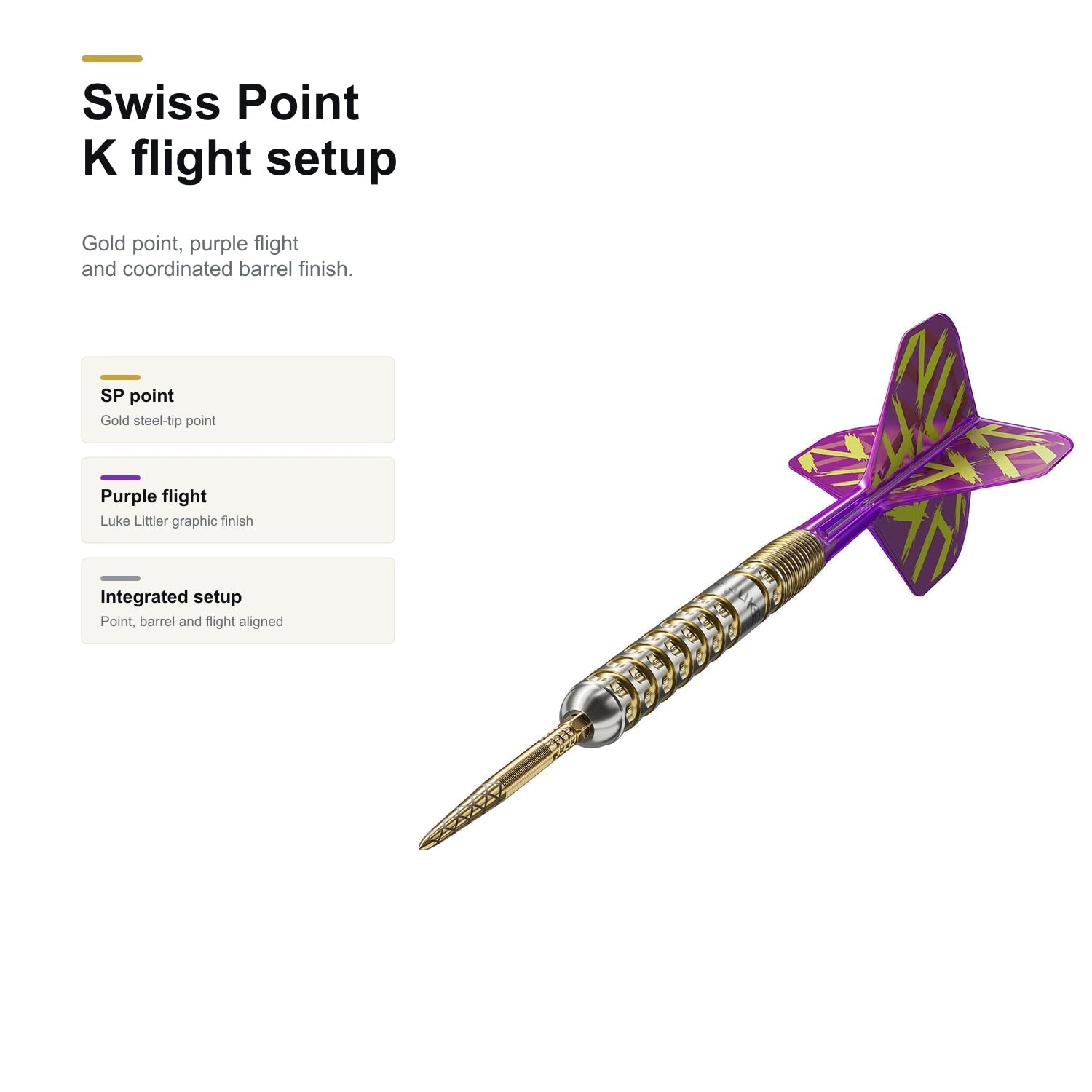 Target Luke Littler G1 Prodigy 95% SP darts Swiss Point and K flight setup
