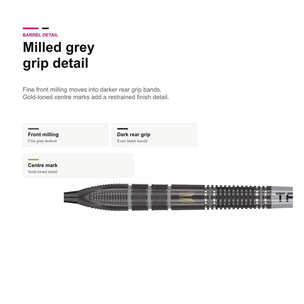 Target Nathan Aspinall ECHO 90% Swiss Point milled grey grip detail
