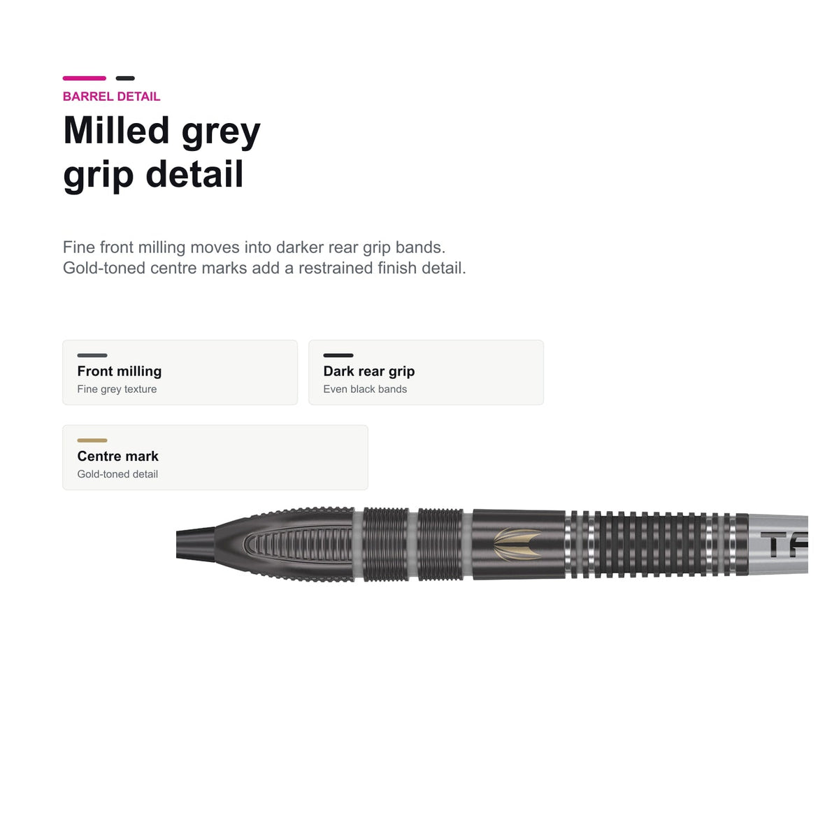 Target Nathan Aspinall ECHO 90% Swiss Point milled grey grip detail