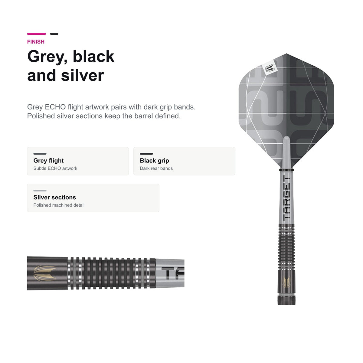 Target Nathan Aspinall ECHO 90% Swiss Point grey black silver finish