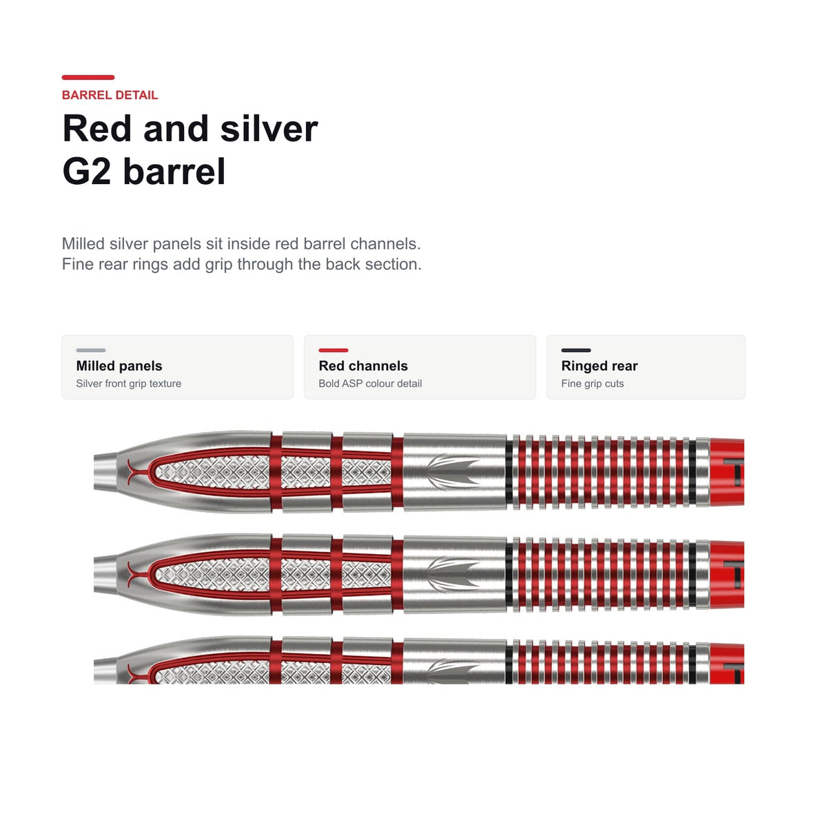 Target Nathan Aspinall G2 95% red and silver barrel detail