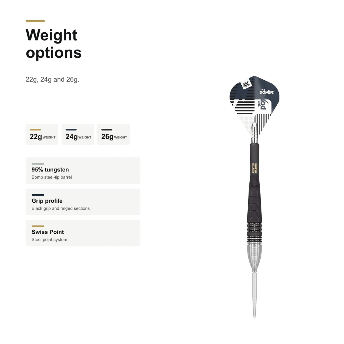 Target Phil Taylor G9 95% Swiss 22g 24g and 26g darts
