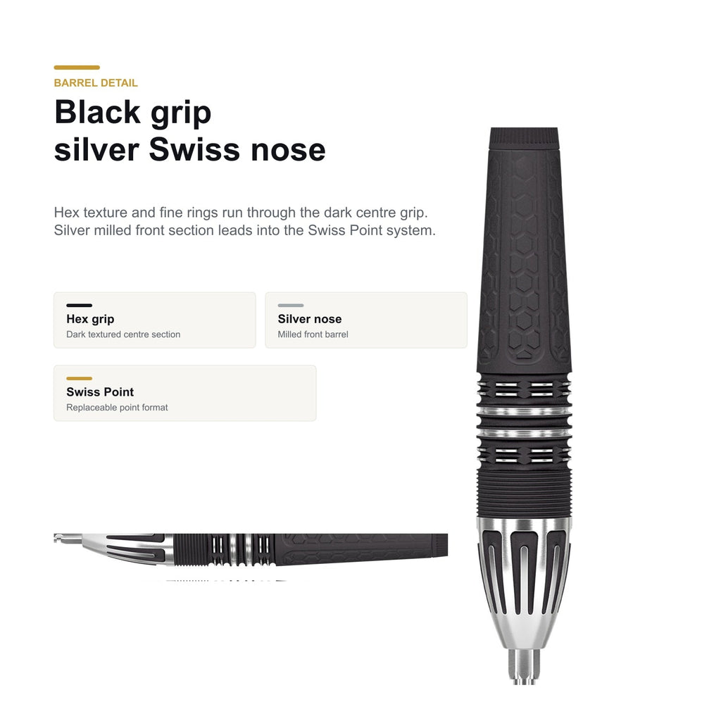 Target Phil Taylor Power 9Five 95% Swiss G10 black and silver barrel detail image