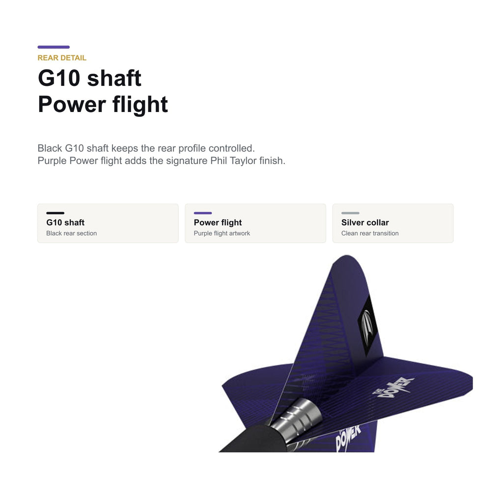 Target Phil Taylor Power 9Five 95% Swiss G10 shaft and purple flight detail image