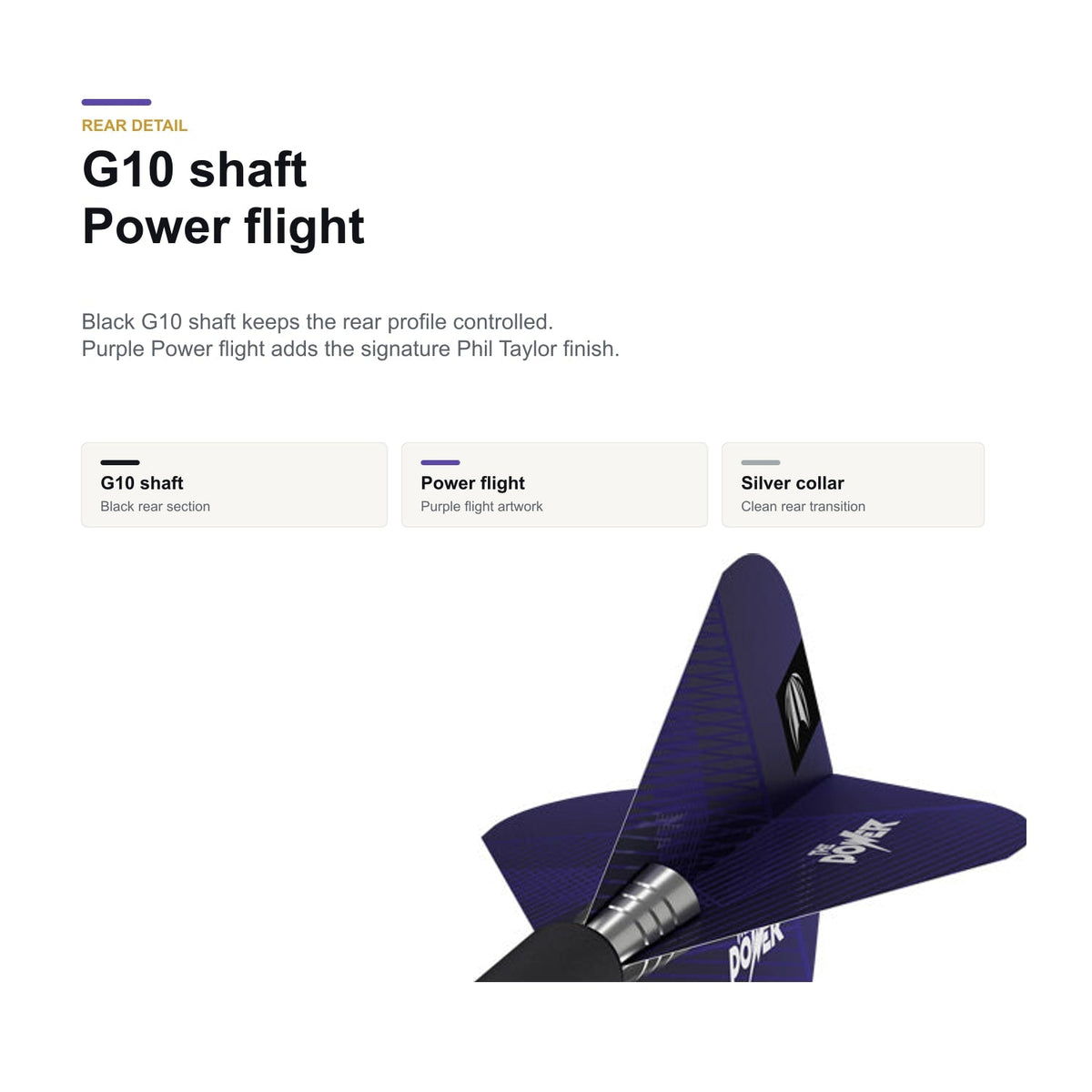 Target Phil Taylor Power 9Five 95% Swiss G10 shaft and purple flight detail image