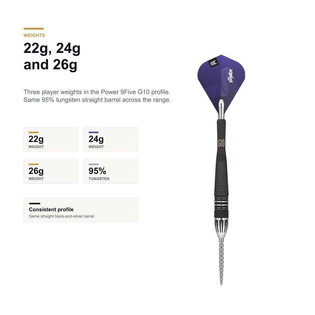 Target Phil Taylor Power 9Five 95% Swiss G10 22g 24g 26g weight image