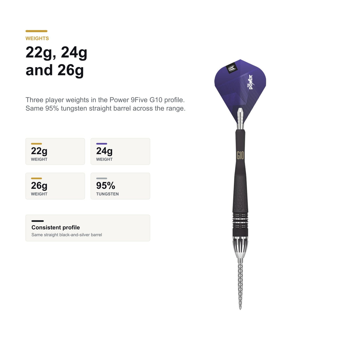 Target Phil Taylor Power 9Five 95% Swiss G10 22g 24g 26g weight image