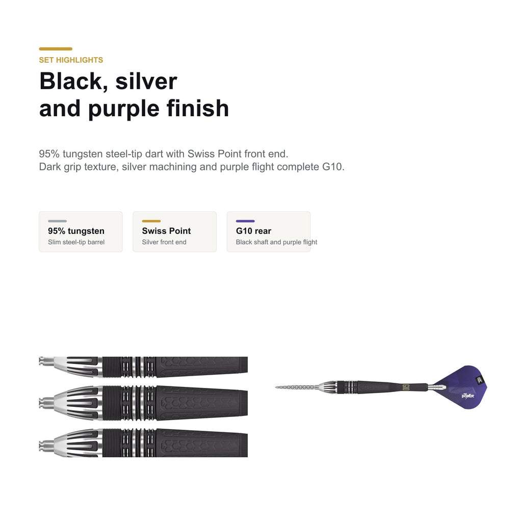 Target Phil Taylor Power 9Five 95% Swiss G10 black silver purple finish image