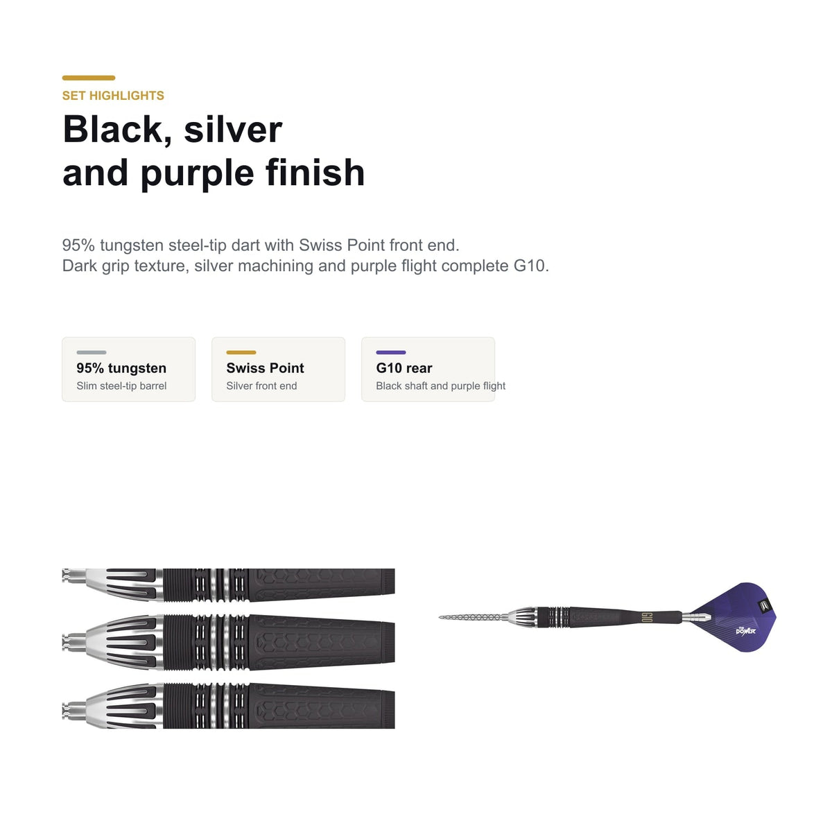 Target Phil Taylor Power 9Five 95% Swiss G10 black silver purple finish image