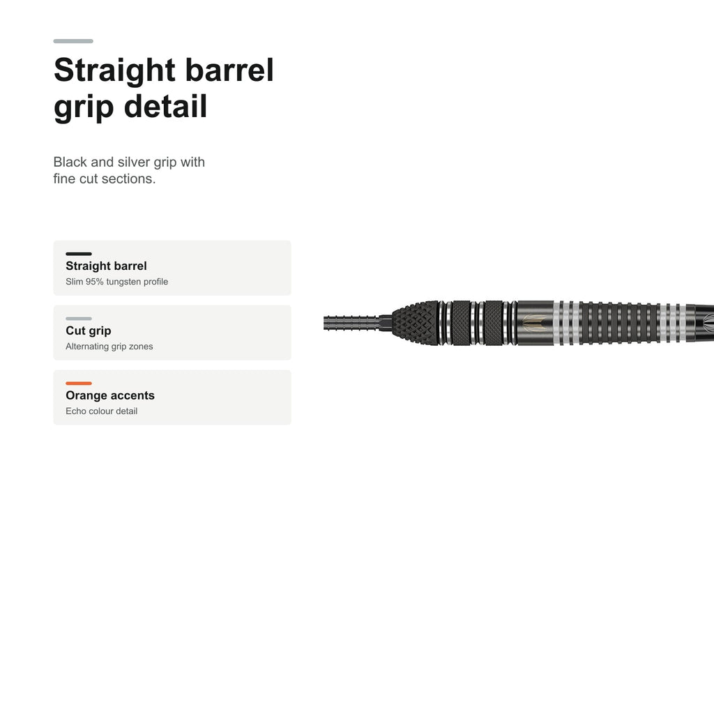 Target Raymond van Barneveld Echo 95% Swiss straight barrel grip detail