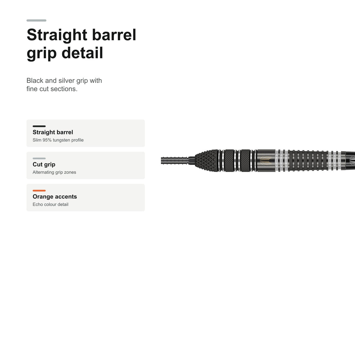 Target Raymond van Barneveld Echo 95% Swiss straight barrel grip detail