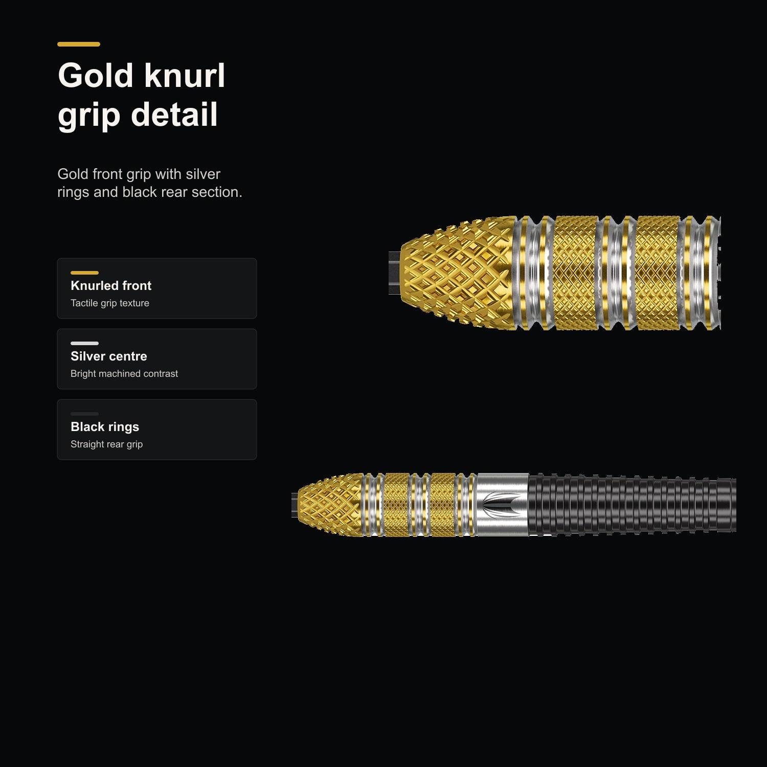 Target Raymond van Barneveld G4 RVB 95% Swiss gold knurl grip detail