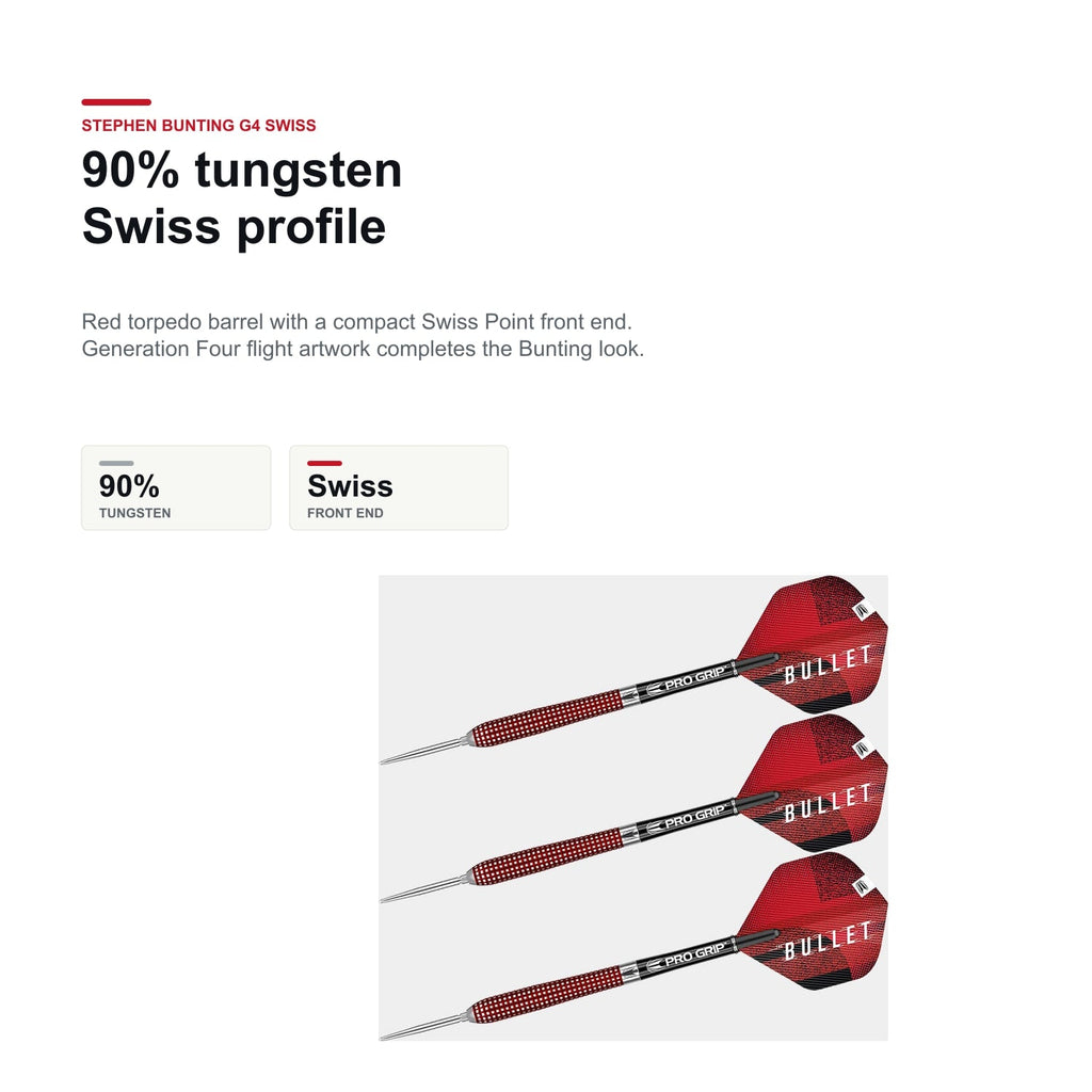 Target Stephen Bunting G4 90% Swiss tungsten profile detail