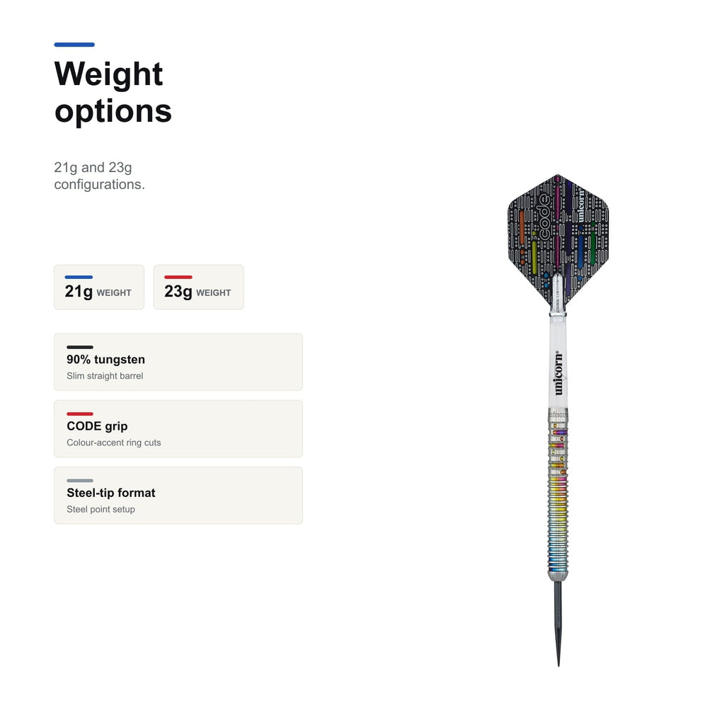 Unicorn CODE Gary Anderson darts 90% 21g and 23g weight options
