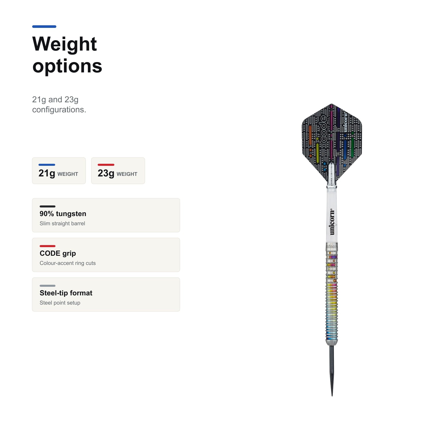 Unicorn CODE Gary Anderson darts 90% 21g and 23g weight options