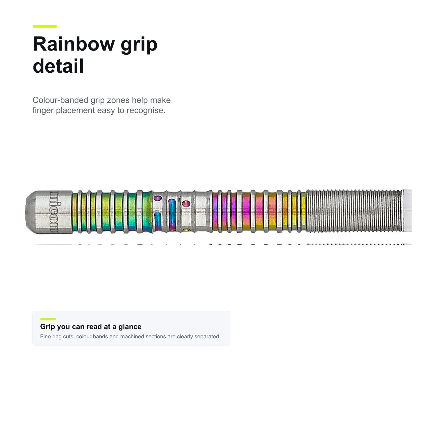 Unicorn CODE James Wade darts 90% rainbow grip detail
