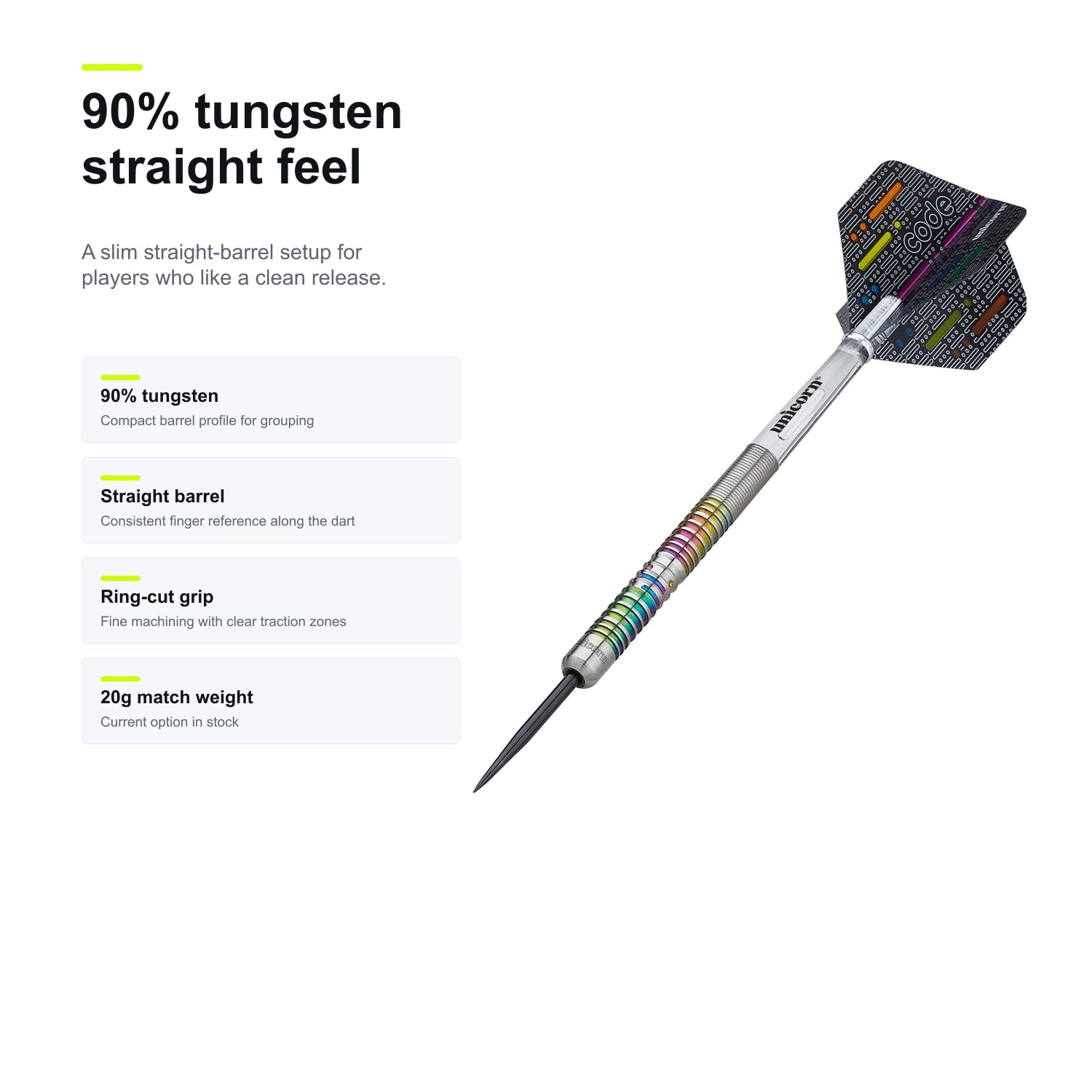 Unicorn CODE James Wade darts 90% 90% tungsten straight feel
