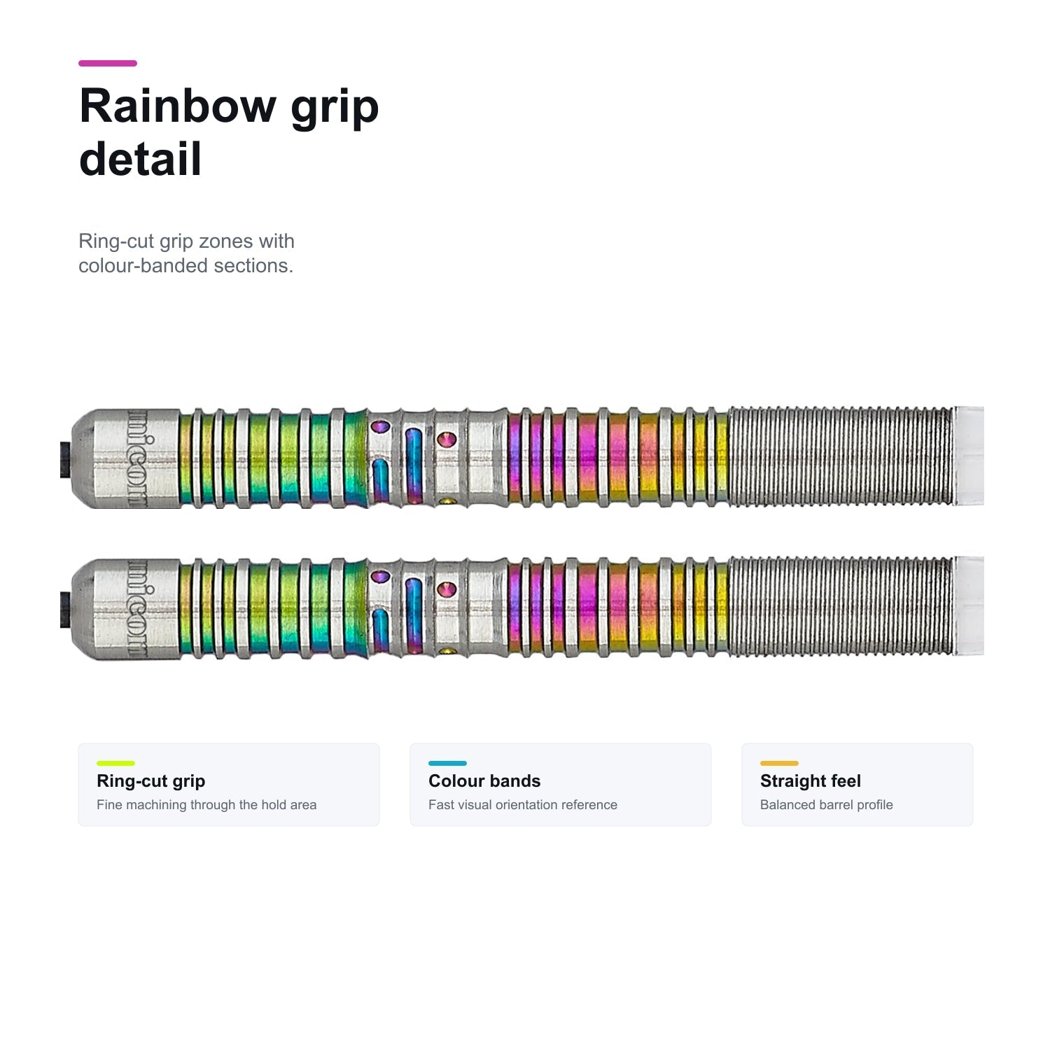 Unicorn CODE James Wade darts 90% - rainbow grip detail