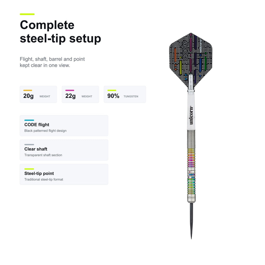 Unicorn CODE James Wade darts 90% - complete steel-tip setup