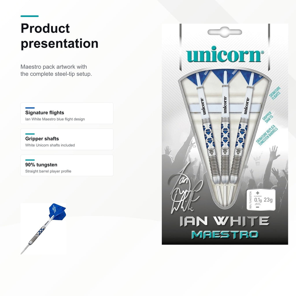 Unicorn Ian White Maestro Phase 2 90% darts product presentation