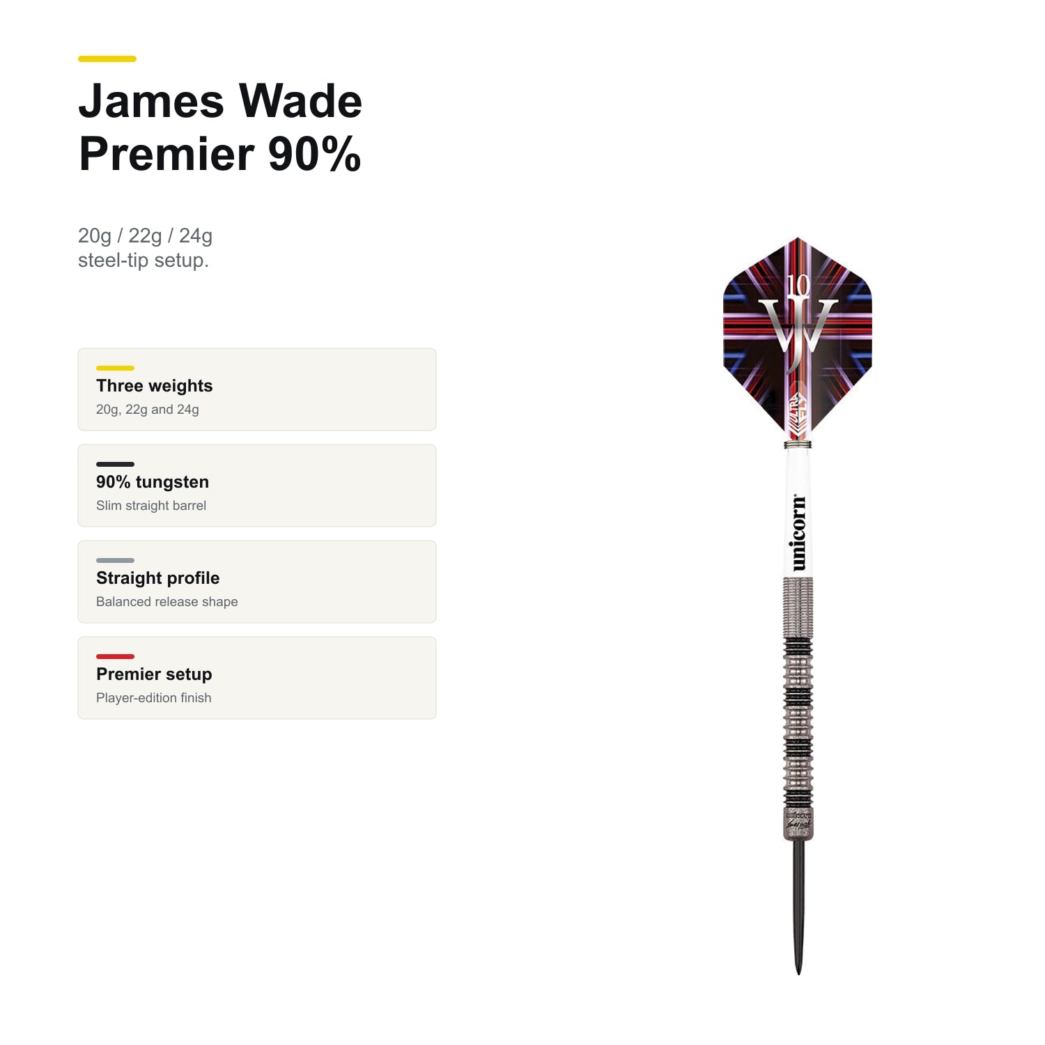Unicorn James Wade Darts Premier 90% product profile