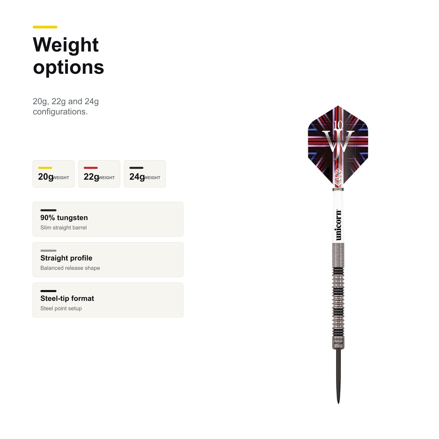 Unicorn James Wade Darts Premier 90% 20g 22g and 24g weight options