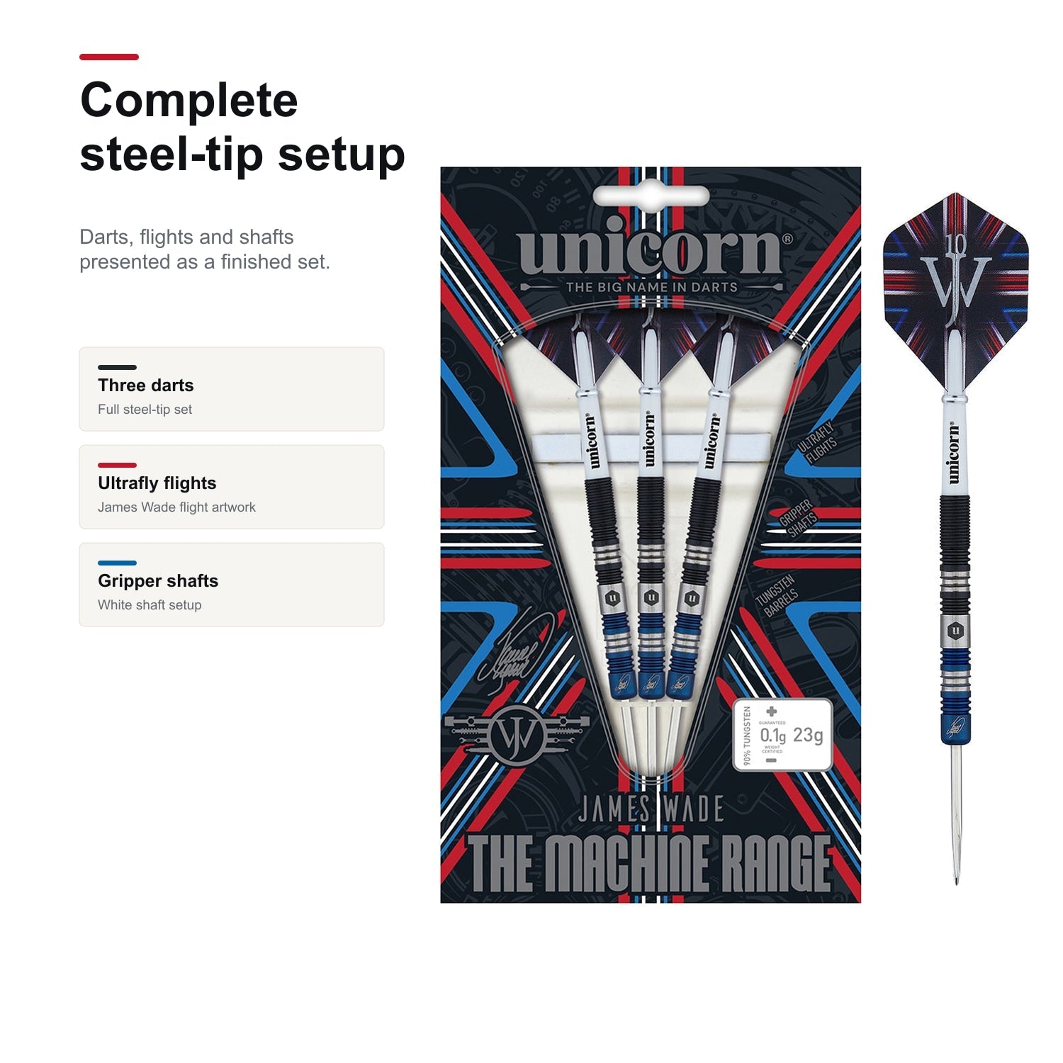Unicorn James Wade Two-Tone 90% complete steel tip setup image