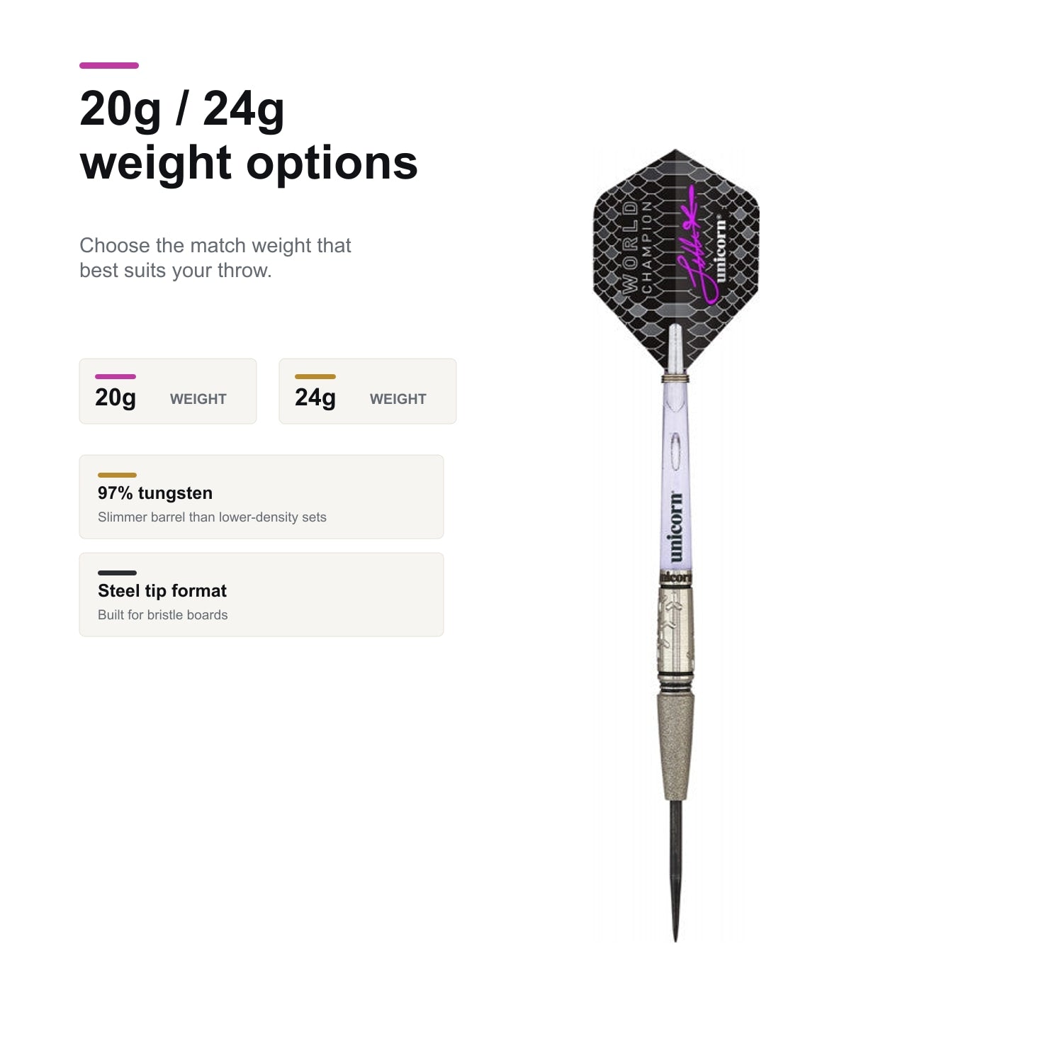 Unicorn Jelle Klaasen World Champion 97% 20g and 24g weight options