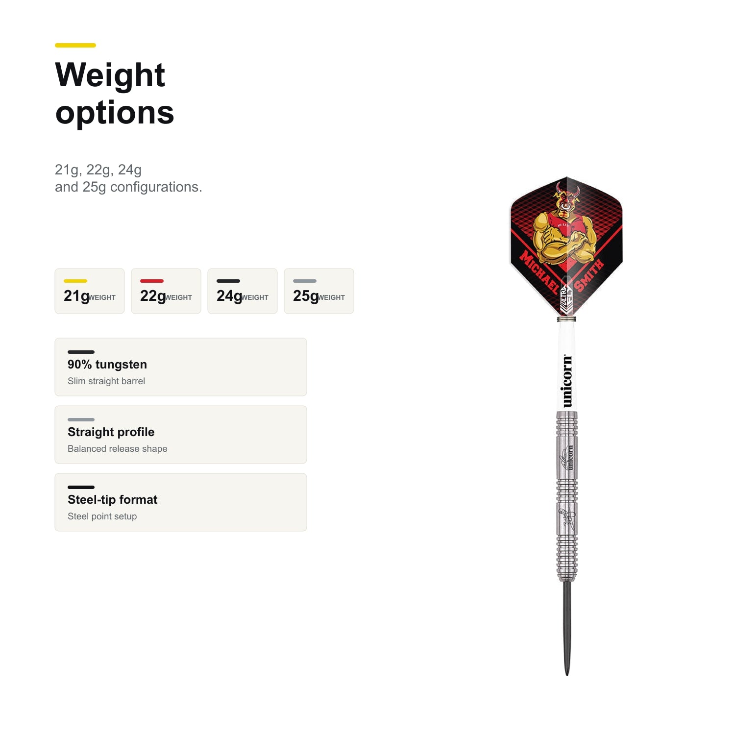 Unicorn Michael Smith Darts Premier 90% 21g 22g 24g and 25g weight options