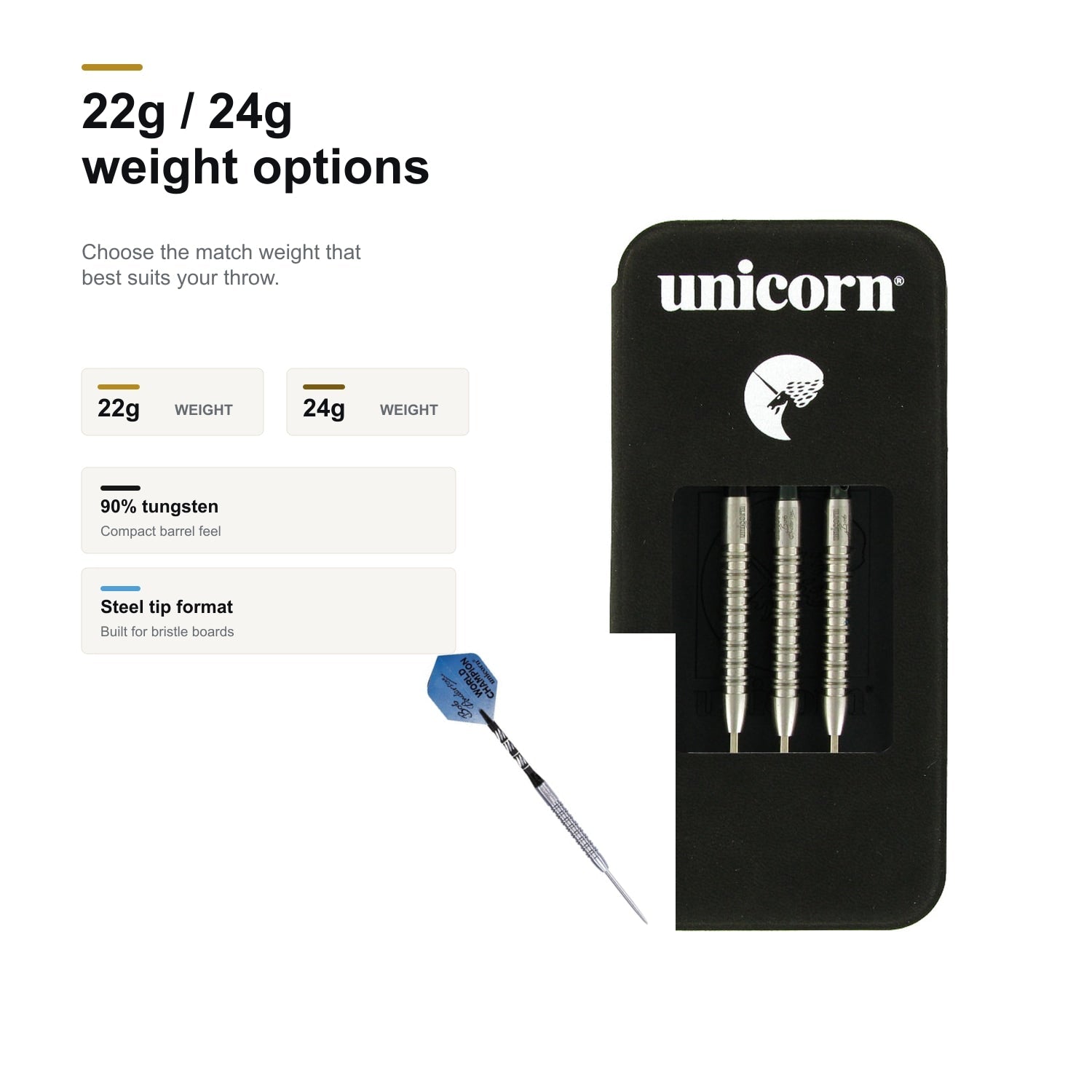 Unicorn W.C Bob Anderson 90% darts 22g and 24g weight options