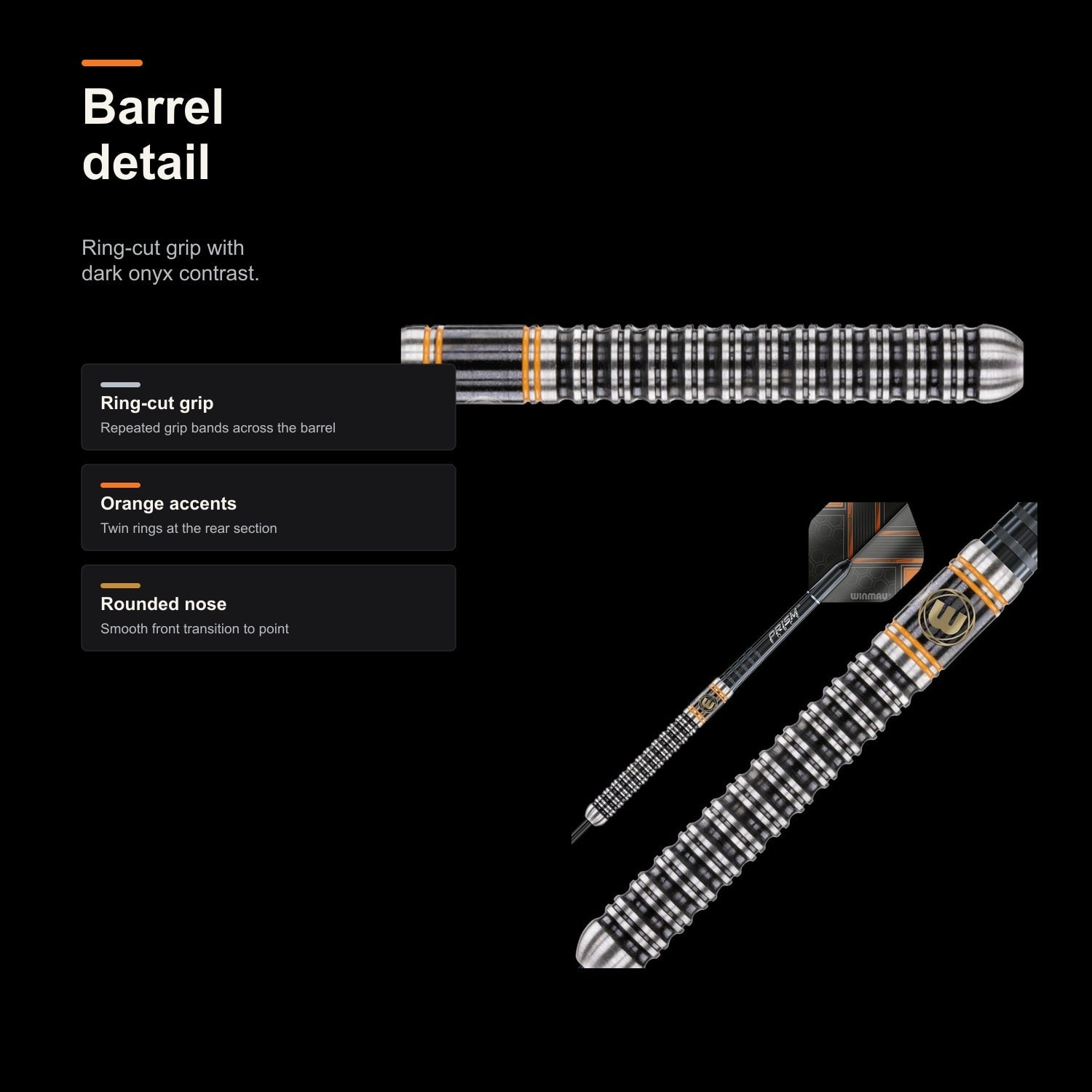 Winmau Danny Noppert 90% Tungsten Steeltip darts barrel detail