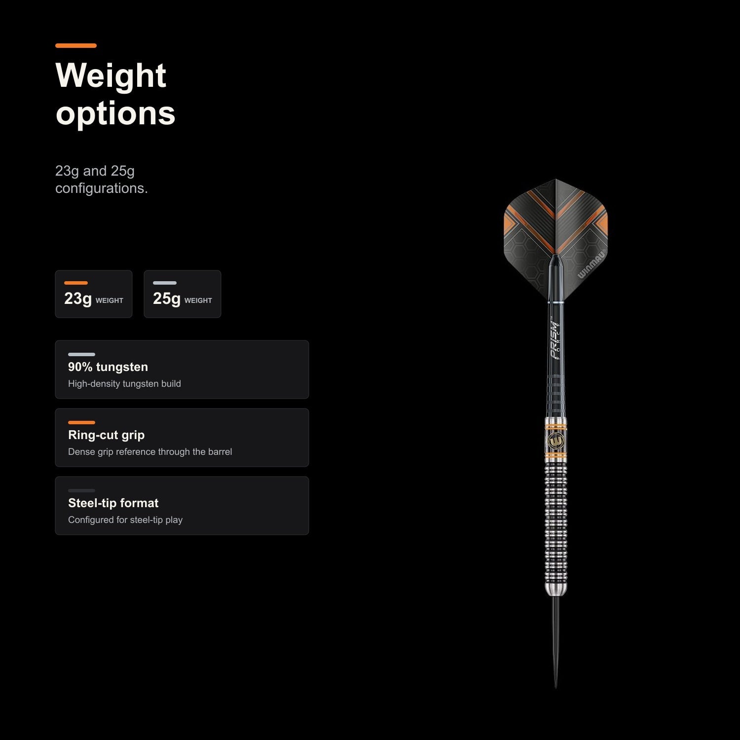 Winmau Danny Noppert 90% Tungsten Steeltip darts weight options