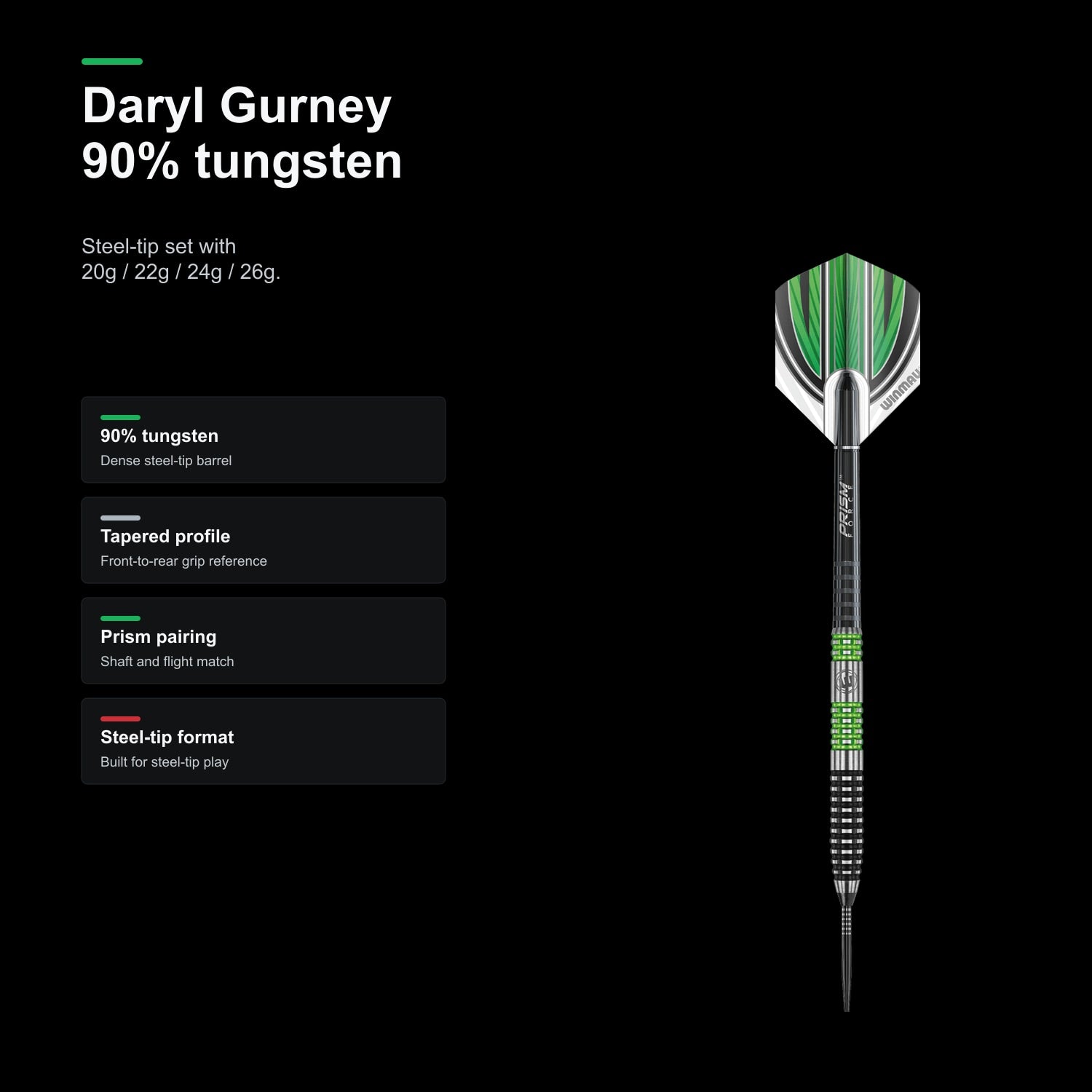 Winmau Daryl Gurney 90% Tungsten alloy darts - product profile