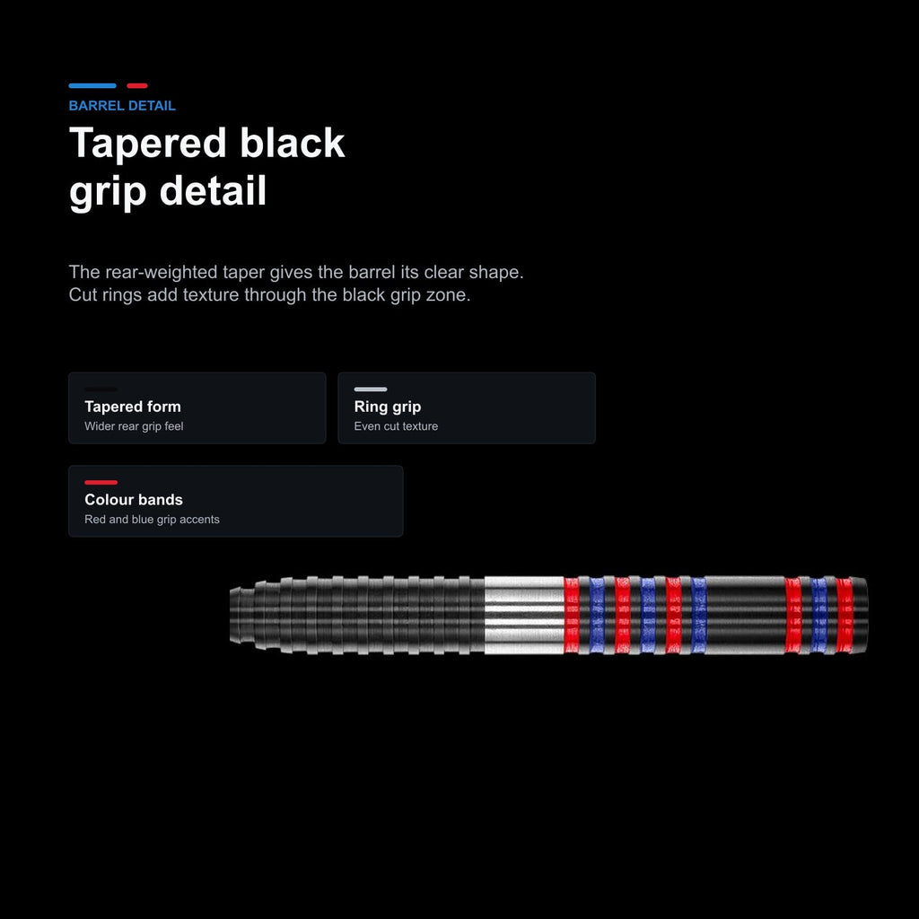 Winmau Daryl Gurney Pro-Series 85% tapered black grip detail image