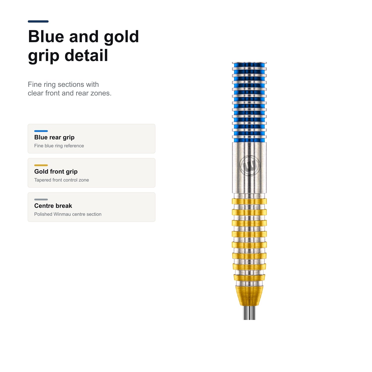 WINMAU Daryl Gurney SC 1.0 Series 90% Darts blue and gold grip detail
