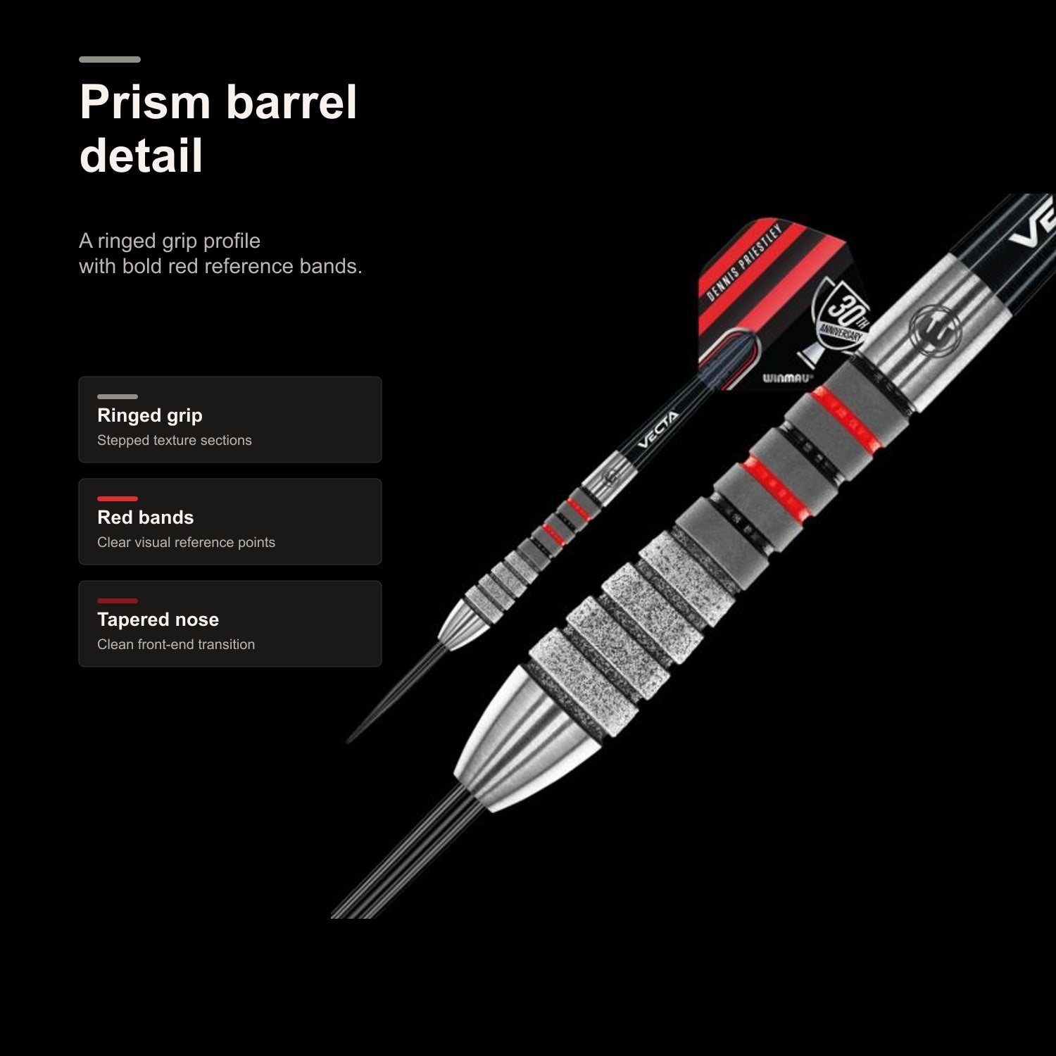 Winmau Dennis Priestley Diamond 3-Zero 90% prism barrel detail
