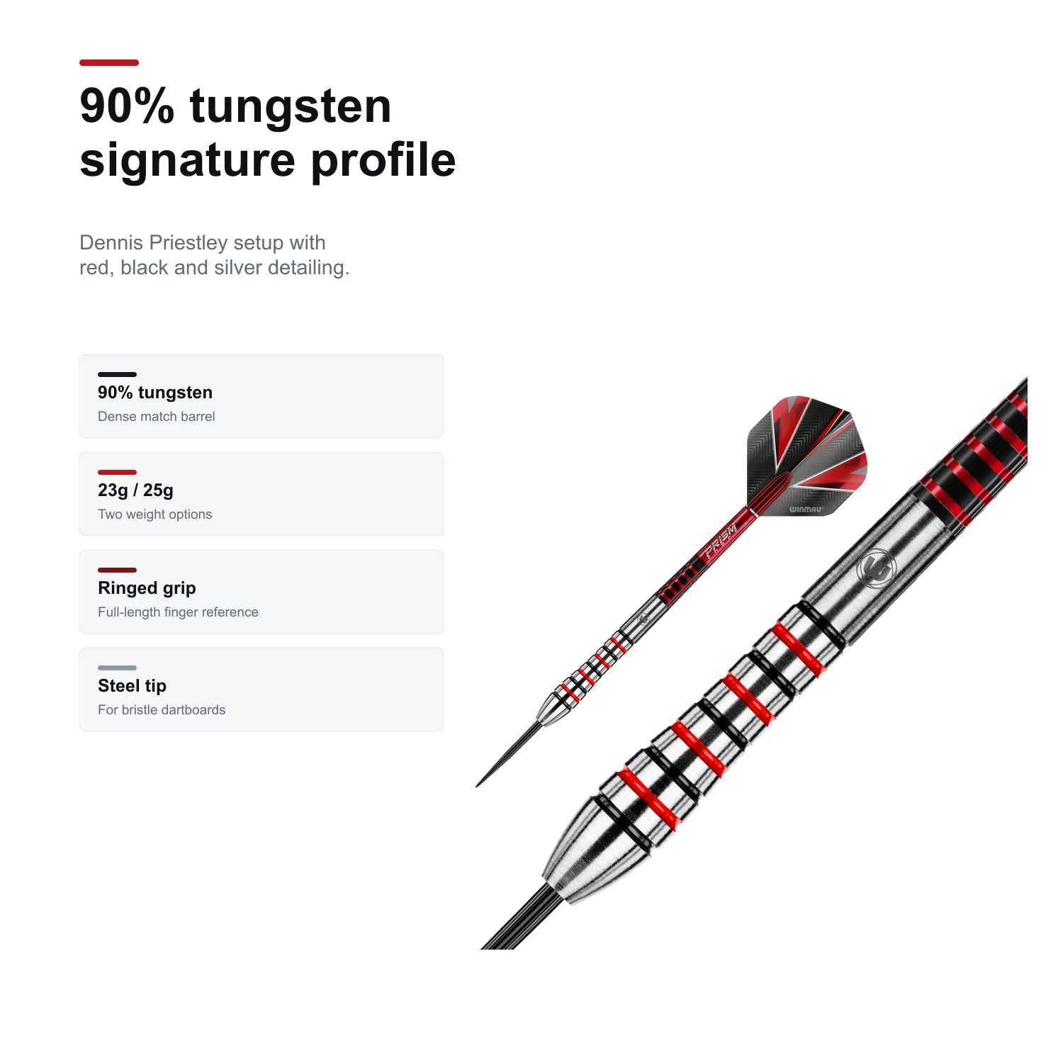 WINMAU Dennis Priestley Signature Series 90% tungsten profile