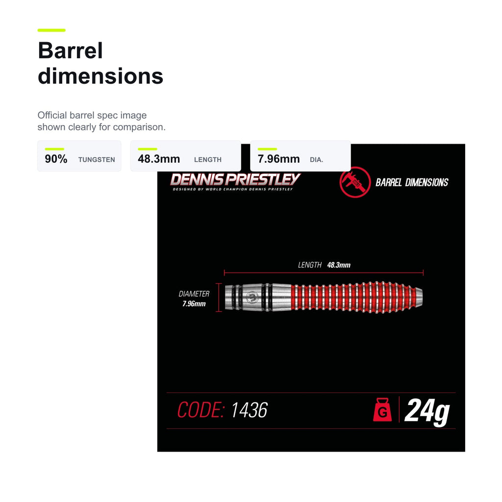 WINMAU Dennis Priestley Special Edition 90% barrel dimensions image