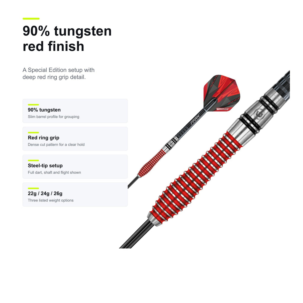 WINMAU Dennis Priestley Special Edition 90% tungsten red finish image