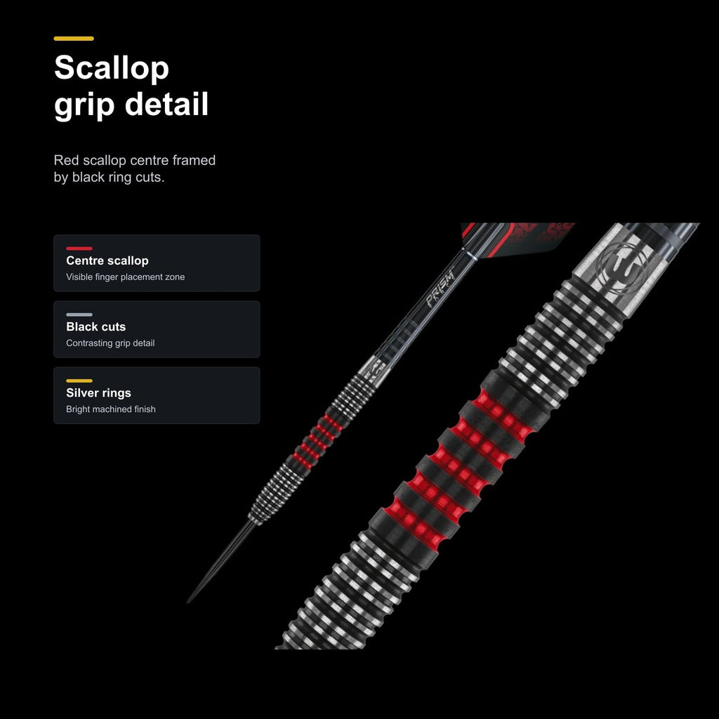 Winmau Joe Cullen 90% Tungsten alloy Steeltip darts scallop grip detail