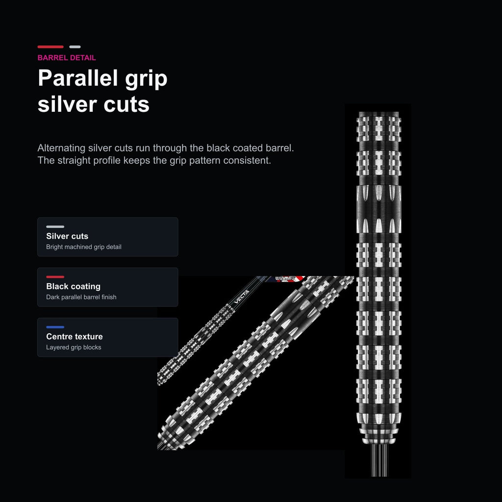 Winmau Leonard Gates 90% parallel grip silver cuts