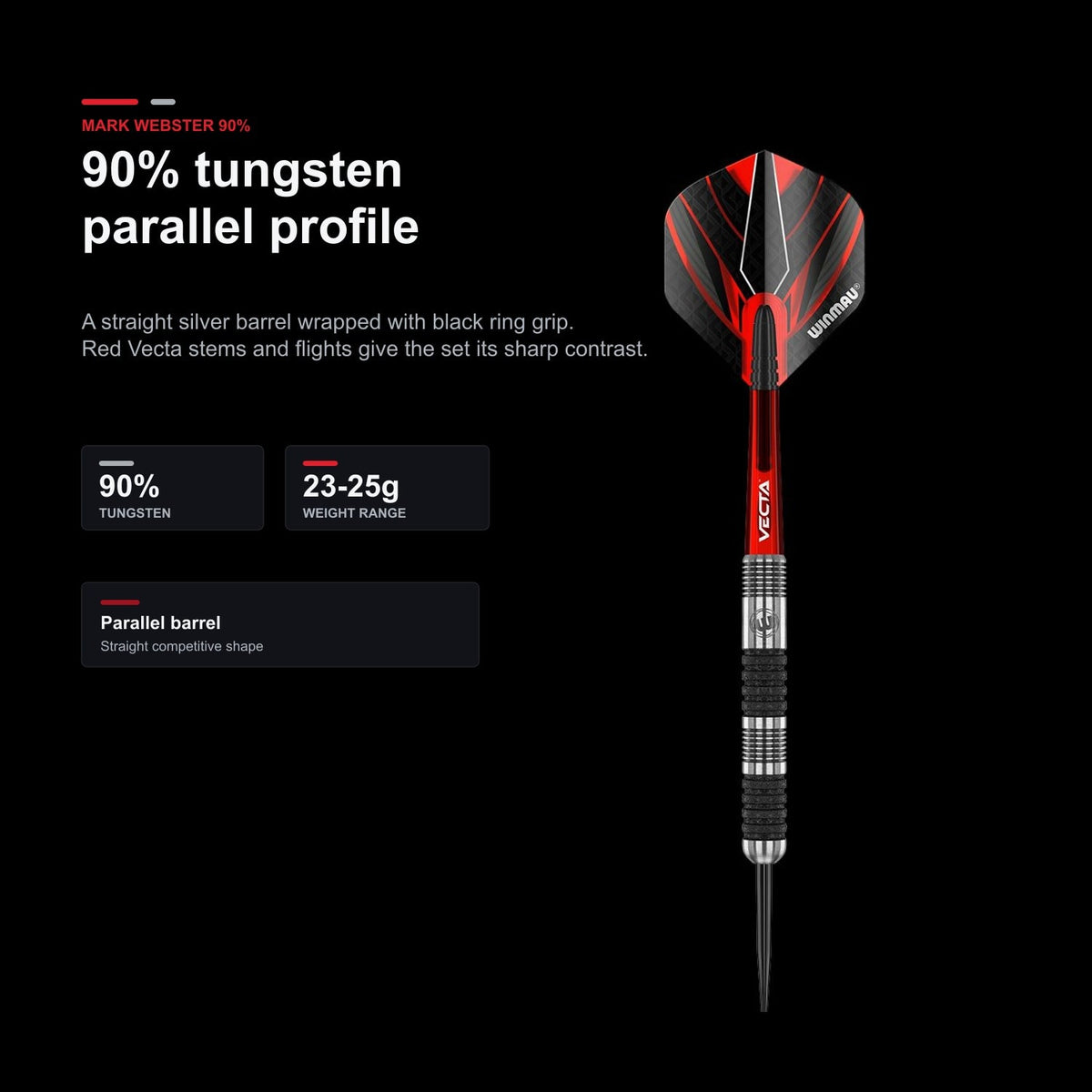 Winmau Mark Webster 90% Darts 90% tungsten parallel profile