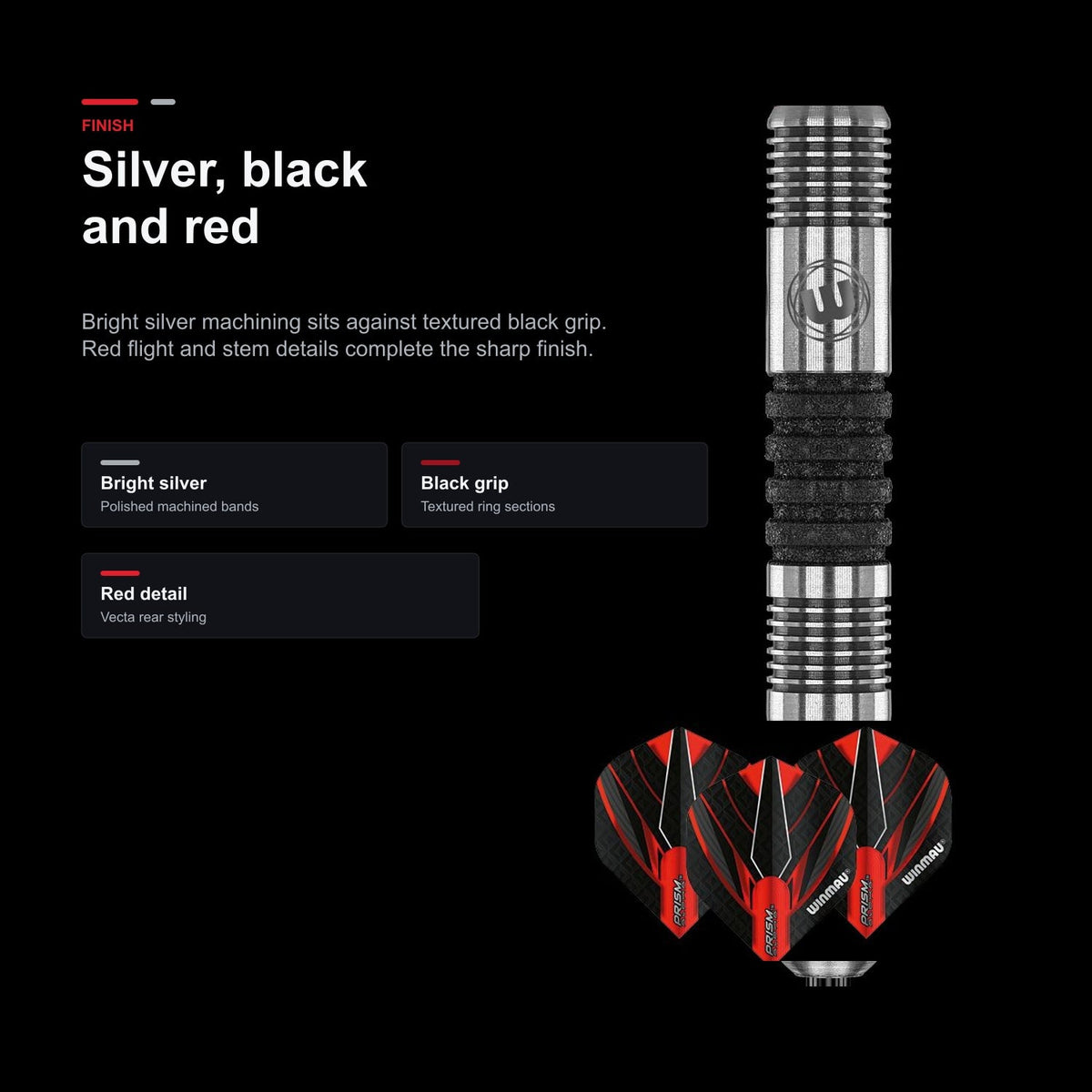 Winmau Mark Webster 90% Darts silver black red finish