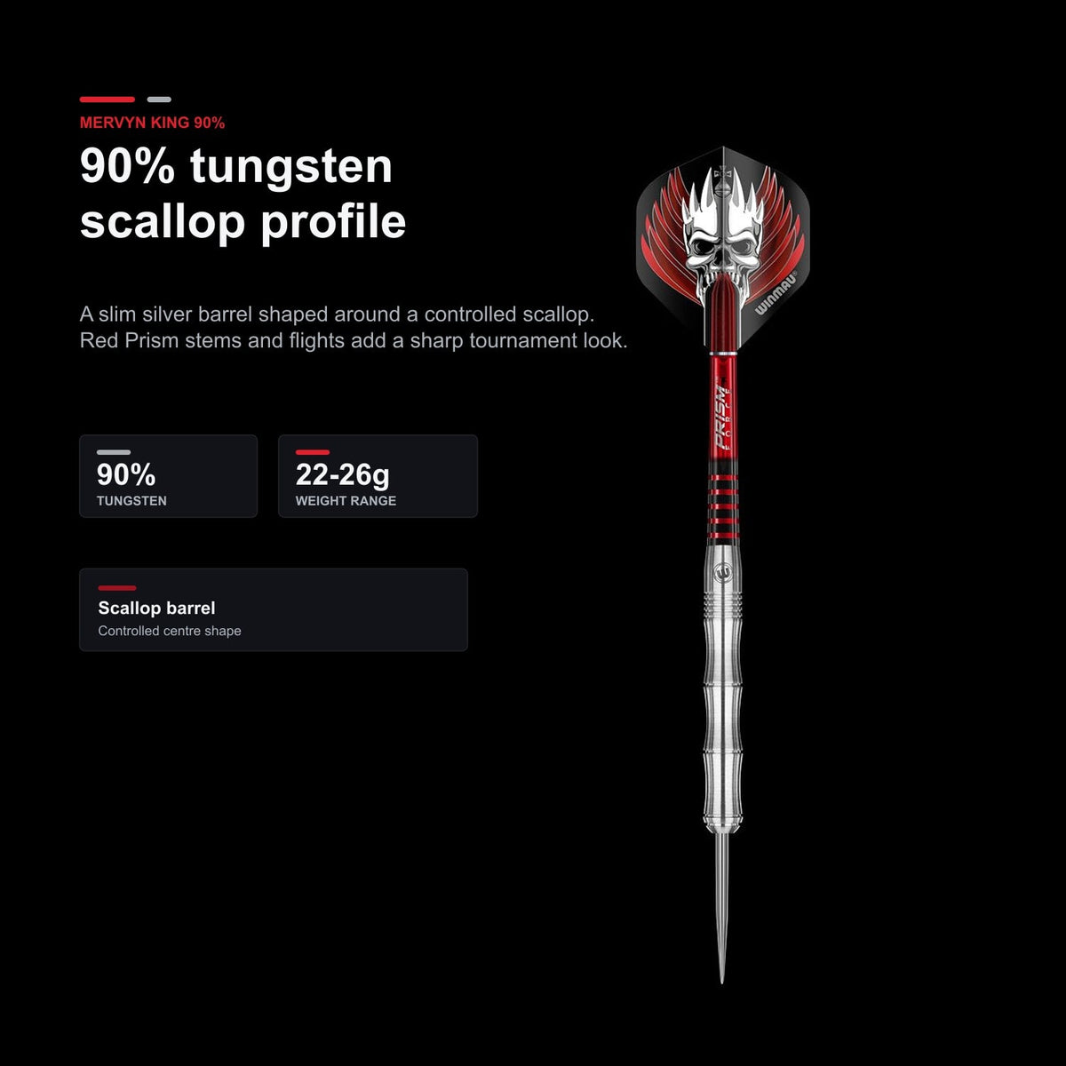 Winmau Mervyn King 90% 90% tungsten scallop profile