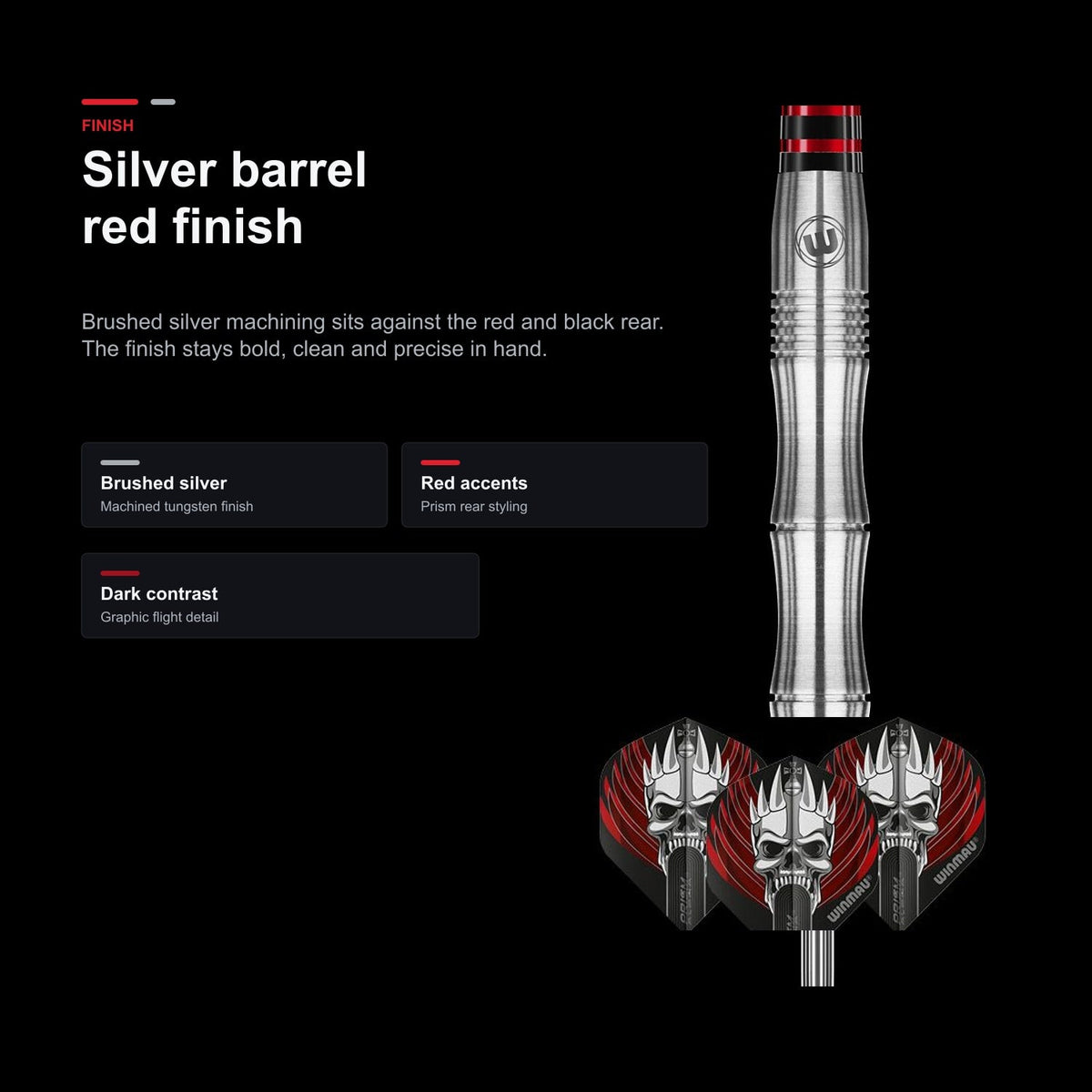 Winmau Mervyn King 90% silver barrel red finish