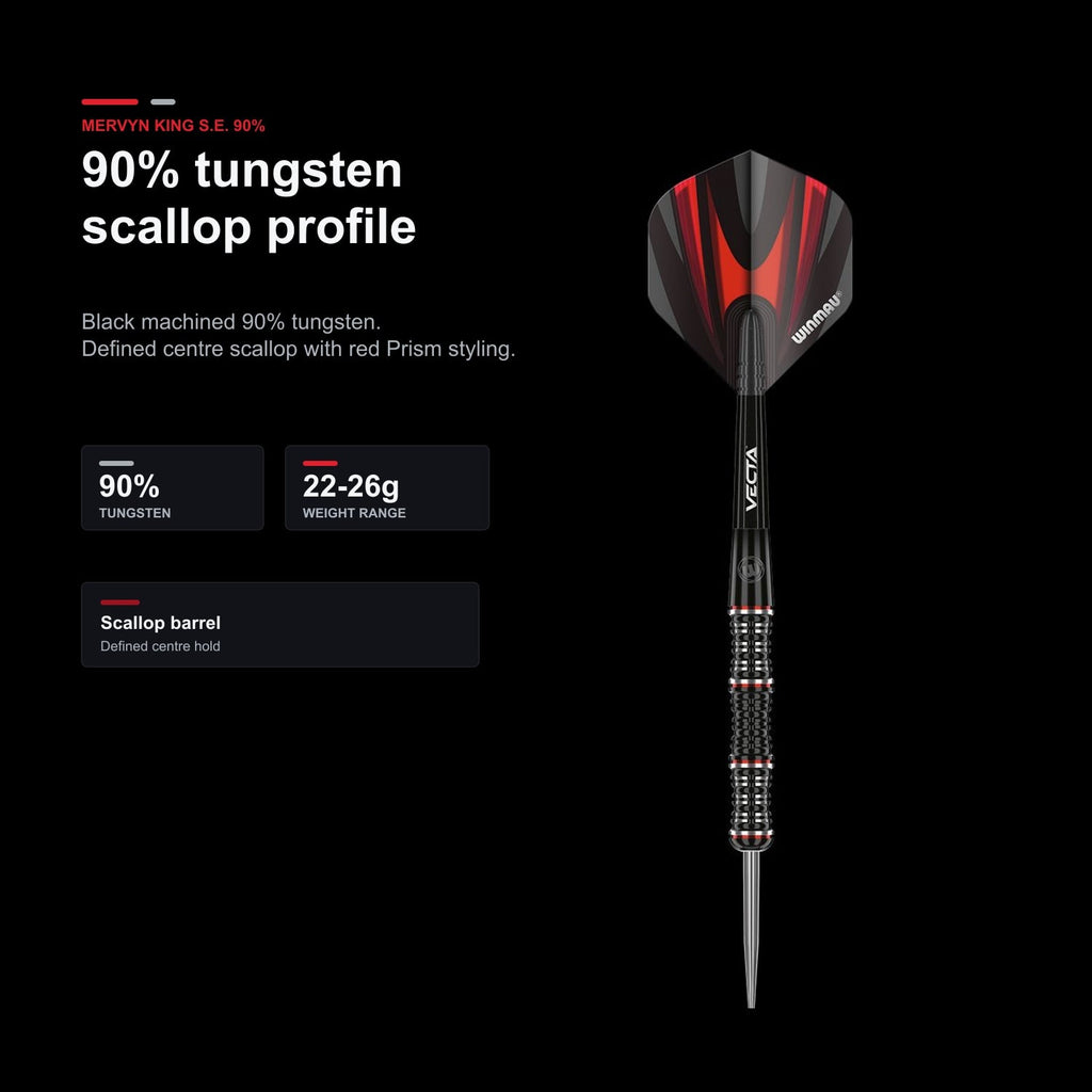 Winmau Mervyn King S.E. 90% tungsten scallop profile