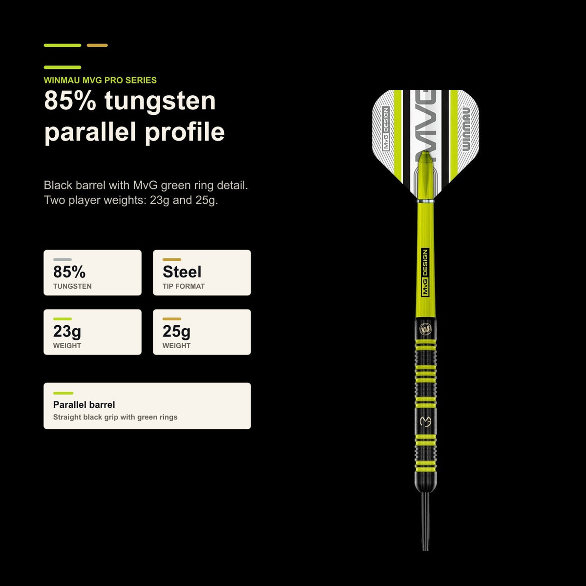 Winmau MvG Pro Series 85% tungsten parallel profile